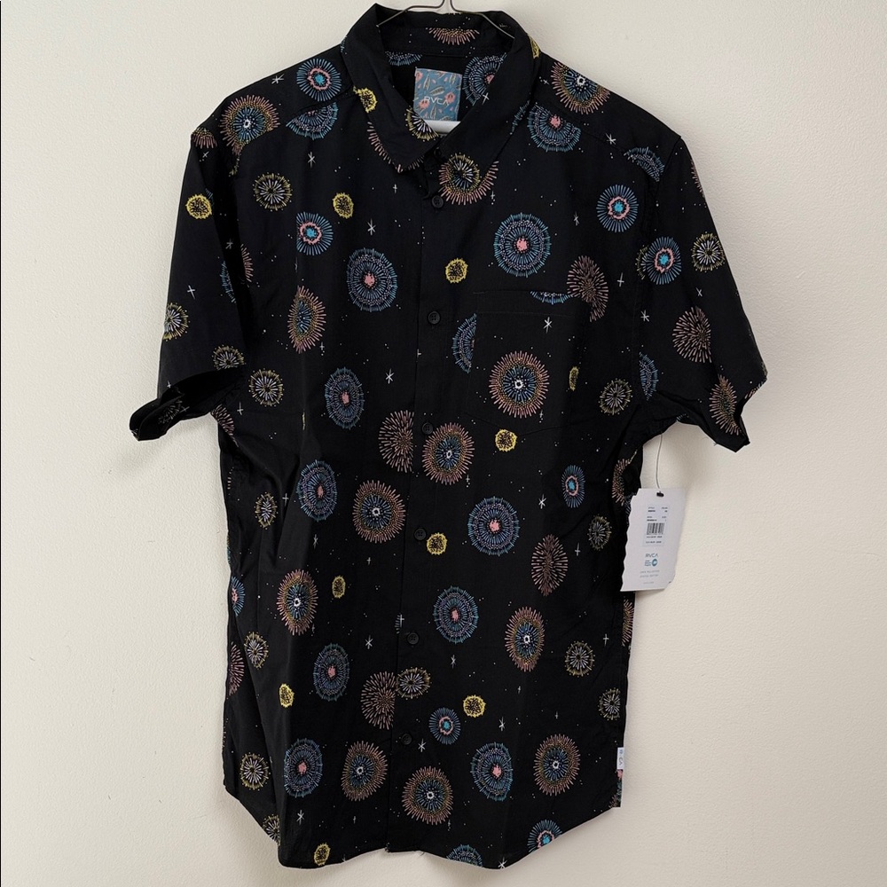 RVCA Black Firework Pattern Men's Shirt